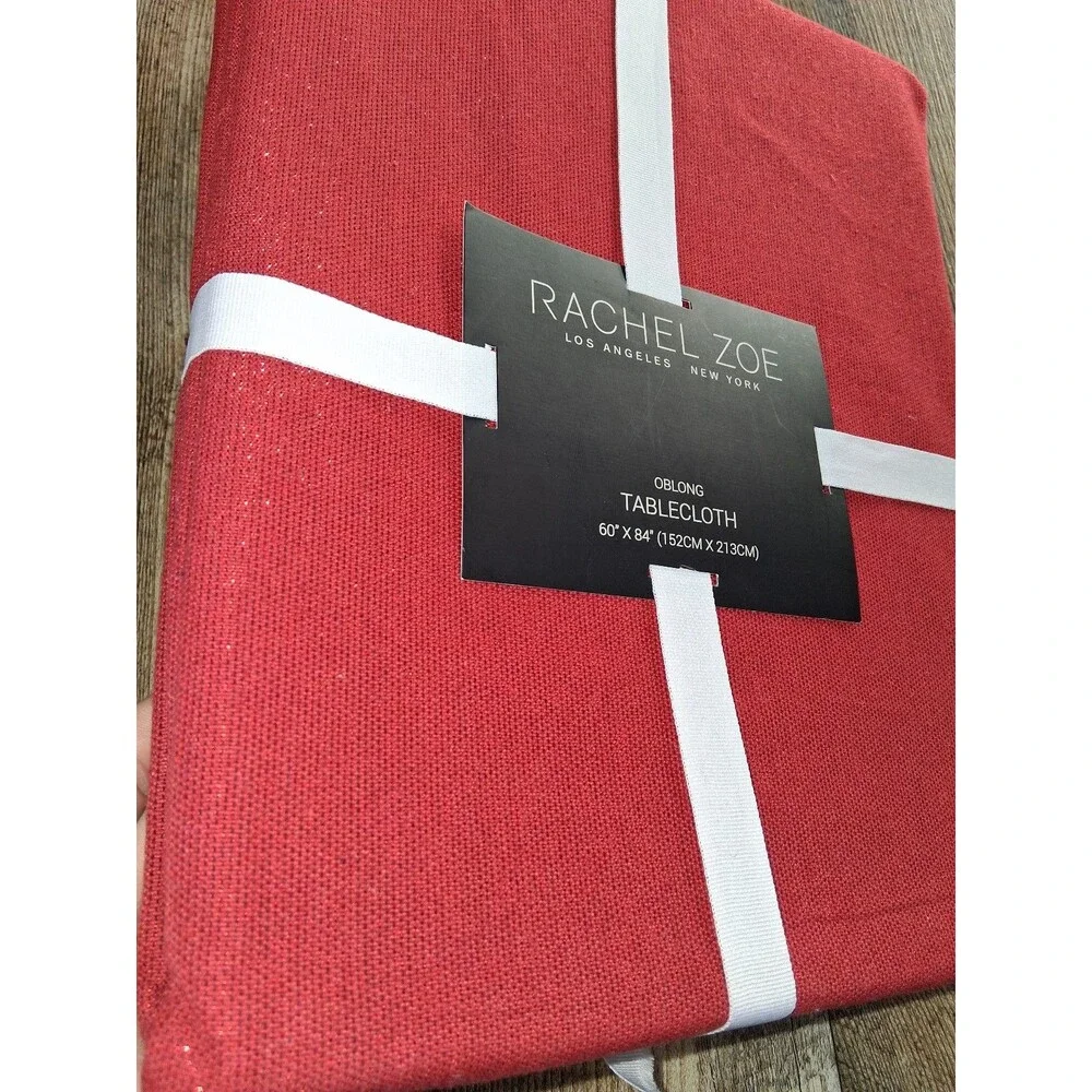 NEW! Rachel Zoe Red w/ Metallic Shimmer Oblong Tablecloth, 60